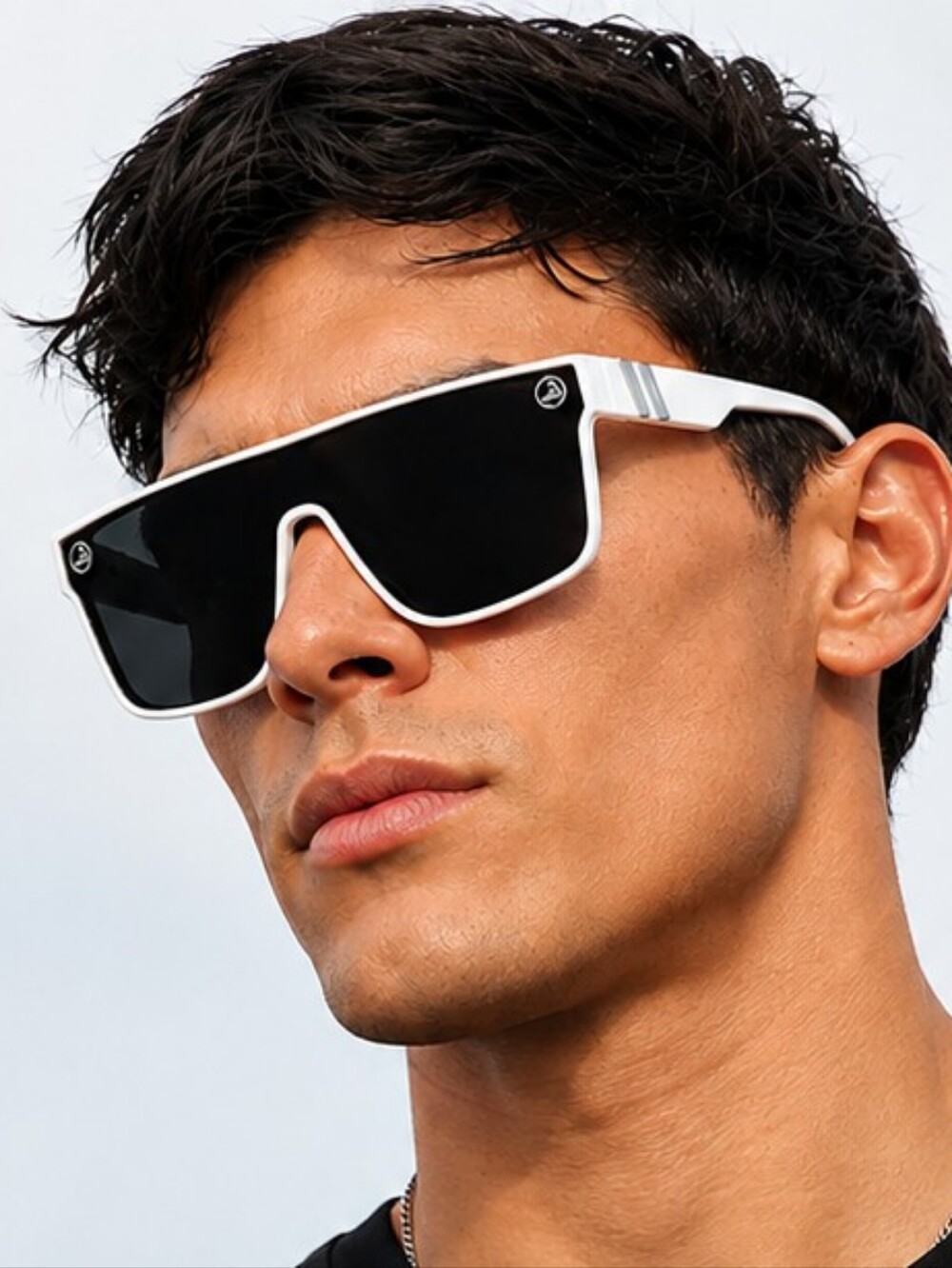 White Shield Visor Sunglasses with Black Lens UV400